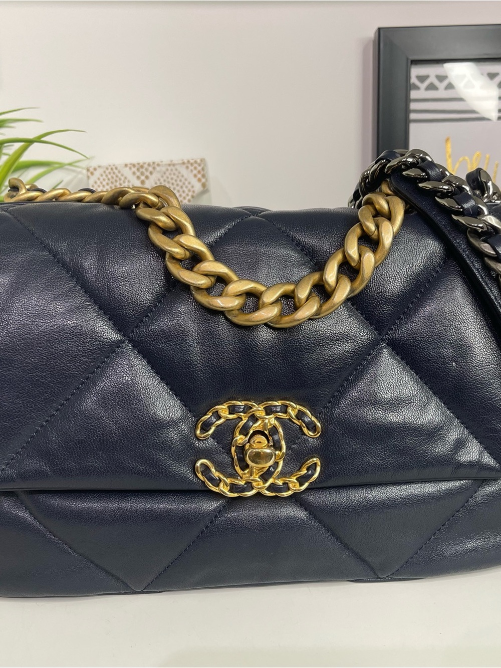 CHANEL 19 Small Quilted Shoulder Bag in Navy